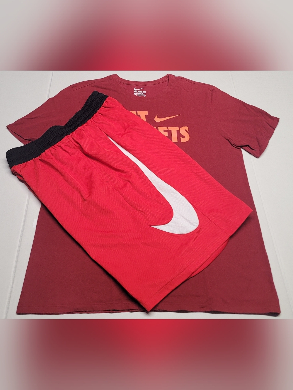 Nike Red Athletic Shorts with White Swoosh Set